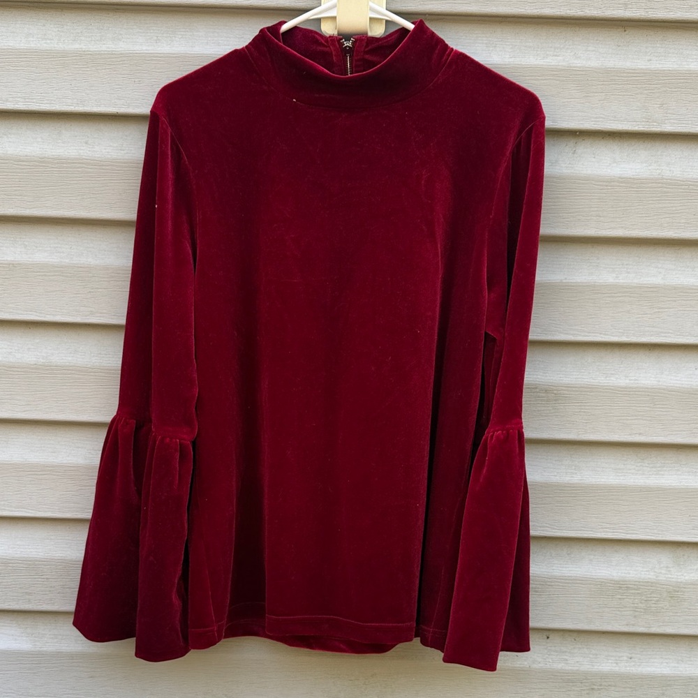 Torn by Ronny Kobo | Red Velvet Soft Bell Long Sleeve Top size Large